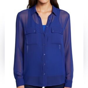 ROCK & REPUBLIC Royal Blue Sheer Button Down Blouse